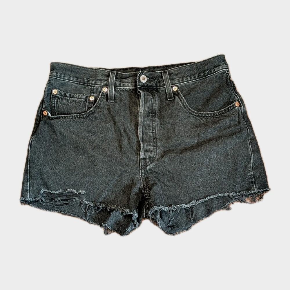 Levi's 501 Original Women Black Denim Cut Off Shorts High Rise Size 30 2" Inseam
